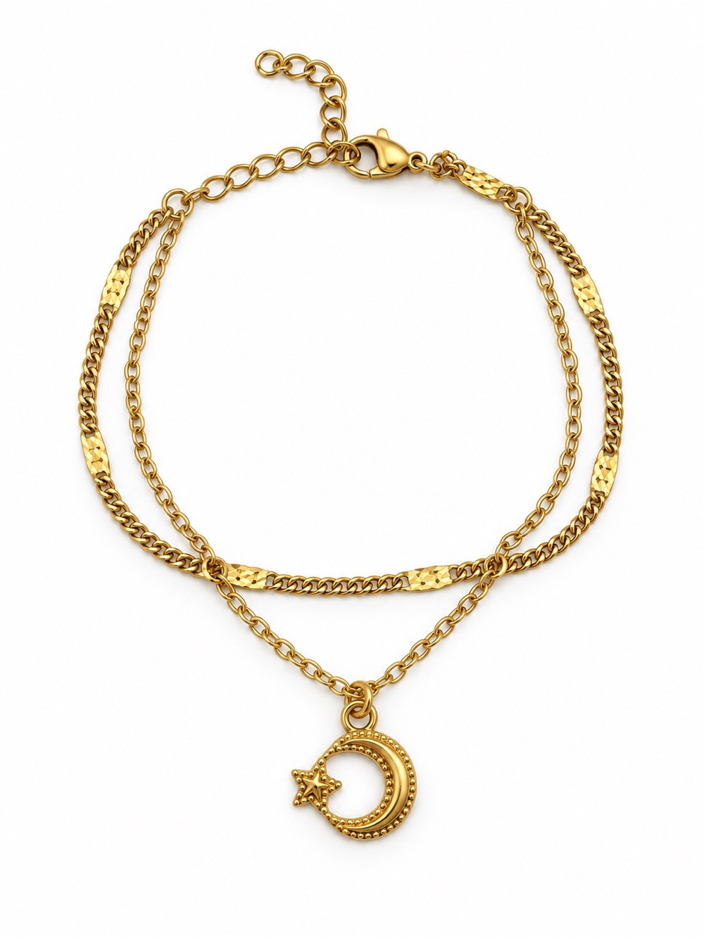 Double Chain Moon Bracelet